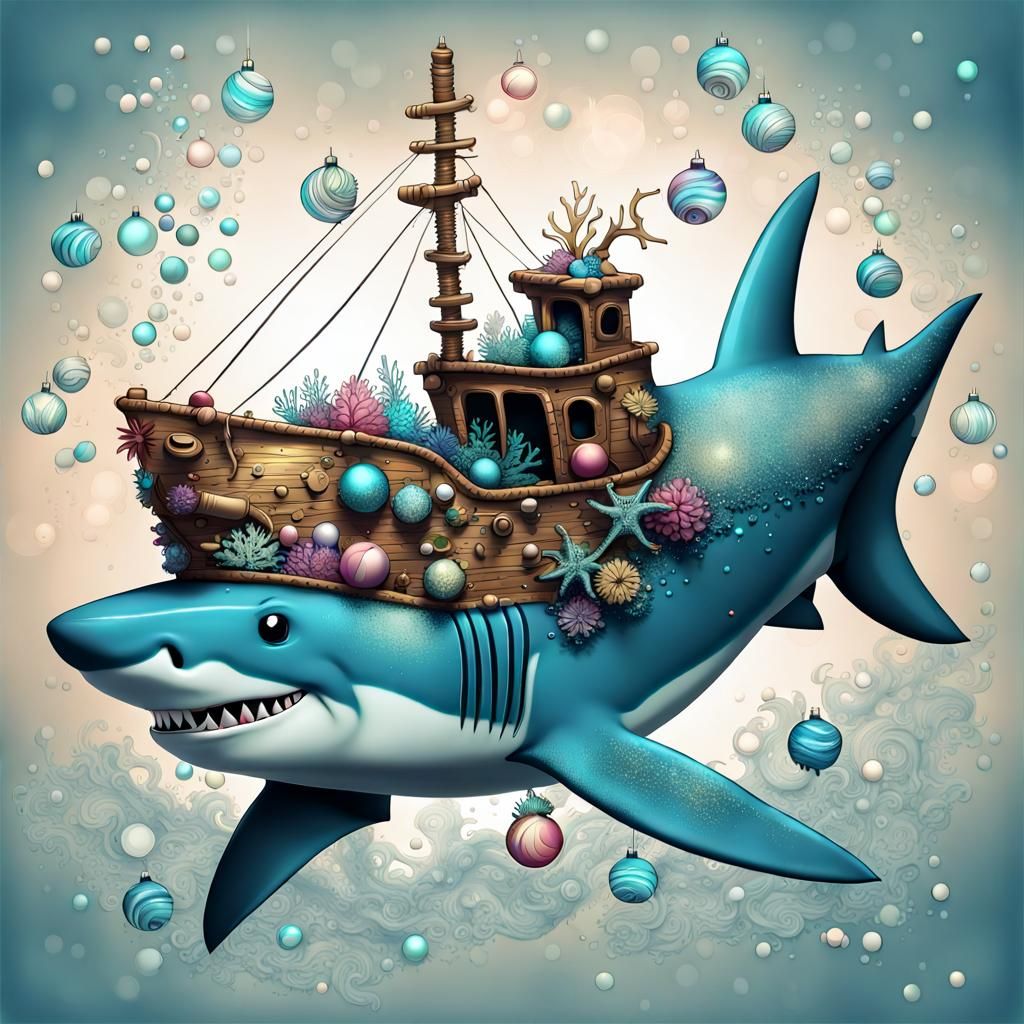 Festive Shark Cuddle Buddy in Shipwreck