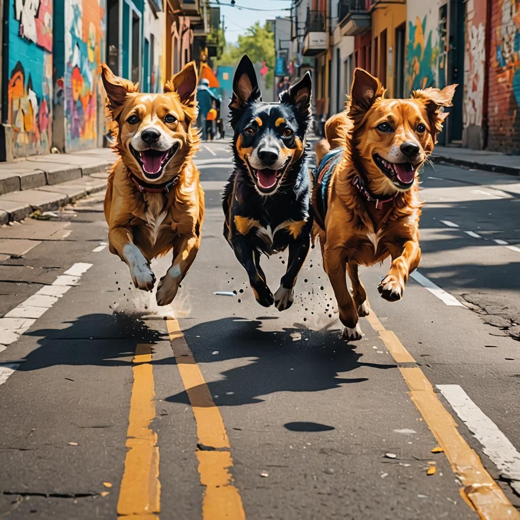 Dogs Running: Vibrant Street Art in the City