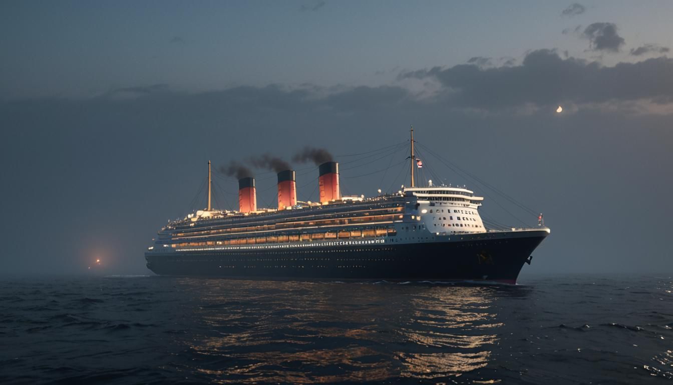 Majestic Ocean Liner in Eerie Twilight, Hyperrealistic Rende...
