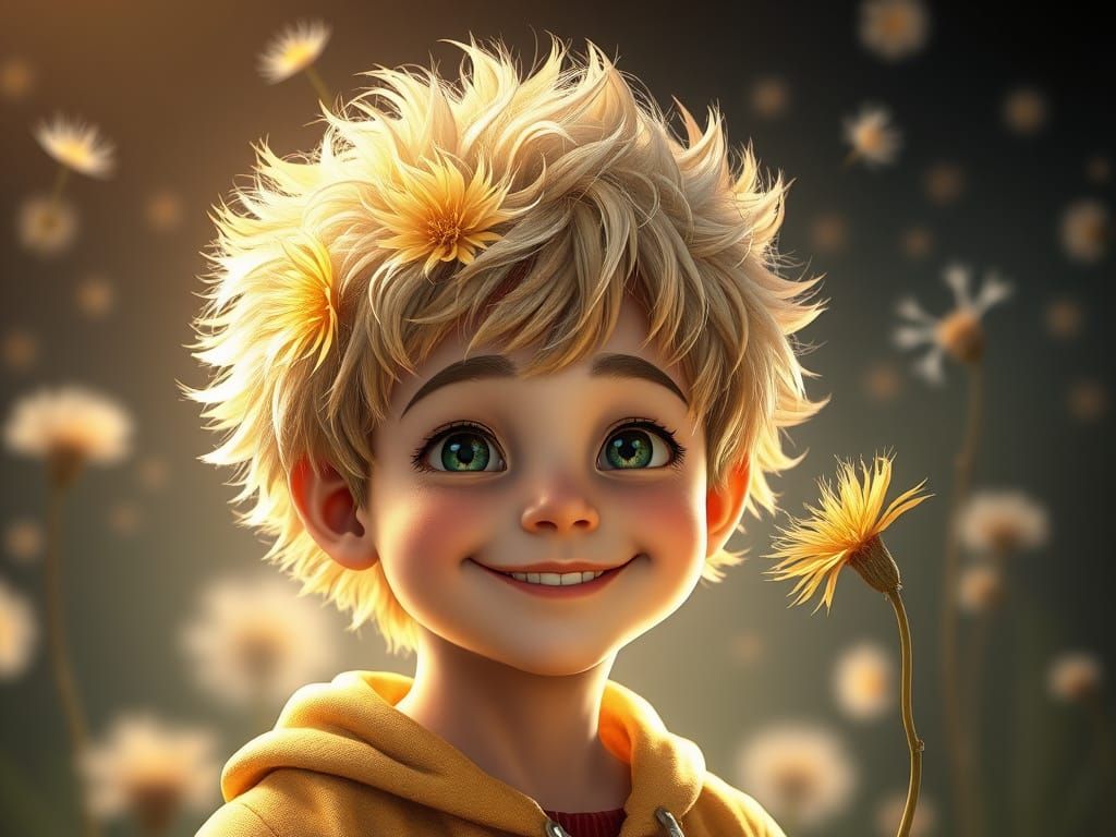 Dandelion Boy Portrait with Dramatic Lighting