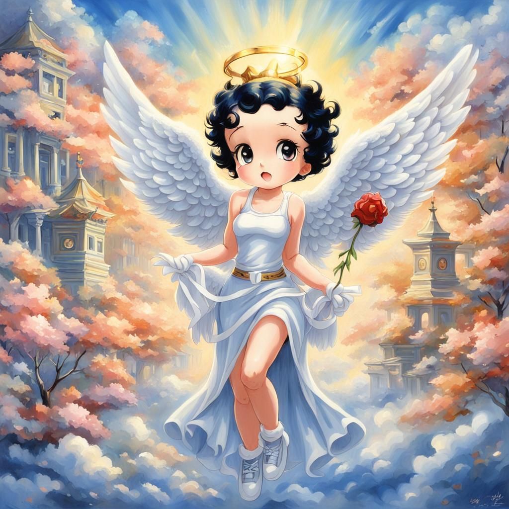 Betty Boop Angel in Anime Style Oil Painting