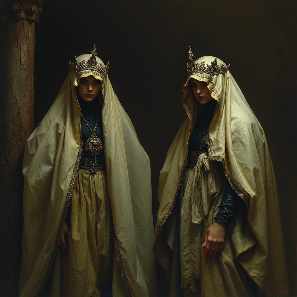 Two Priestesses of Auspicious Glupht in Horror Style