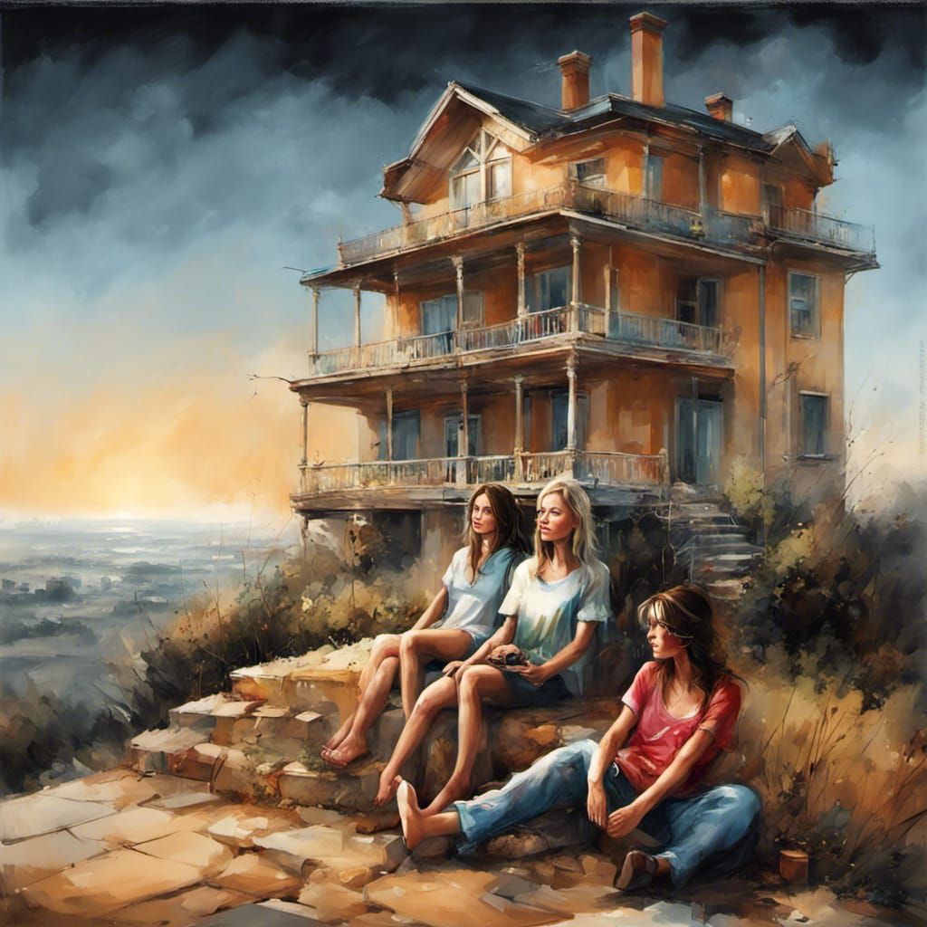 Women on Porch in Vibrant Style