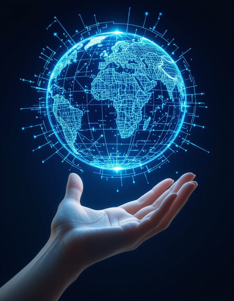 Holographic Globe Hovers Over Detailed Human Hand