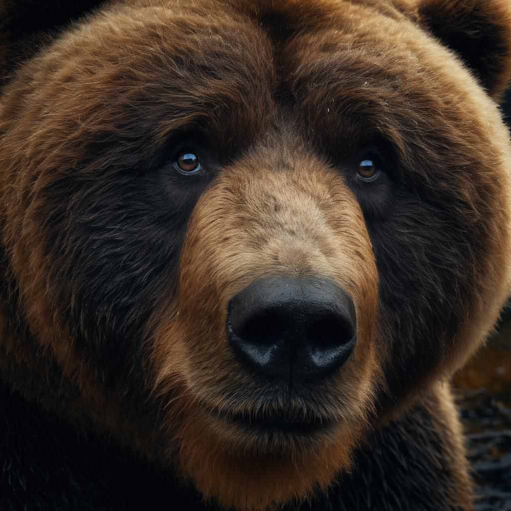 Playful Kodiak Bear Emerges from Darkness