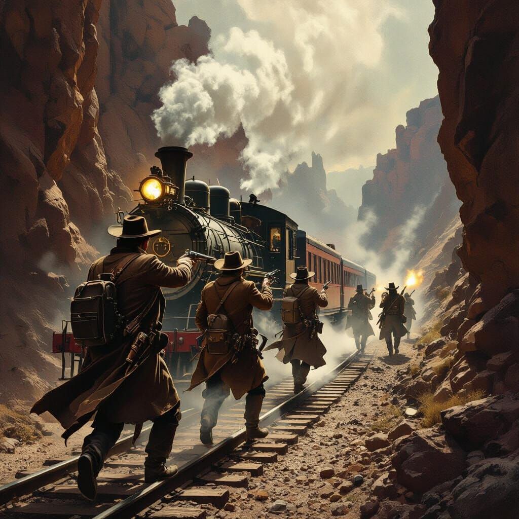 Old West Train Robbery in Canyon Pass