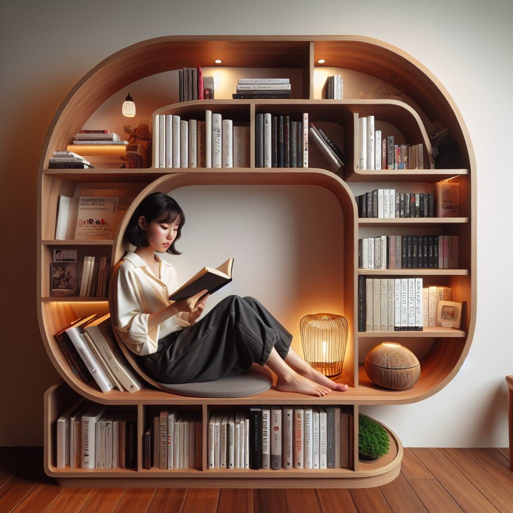 Asian Woman in Cozy Reading Nook