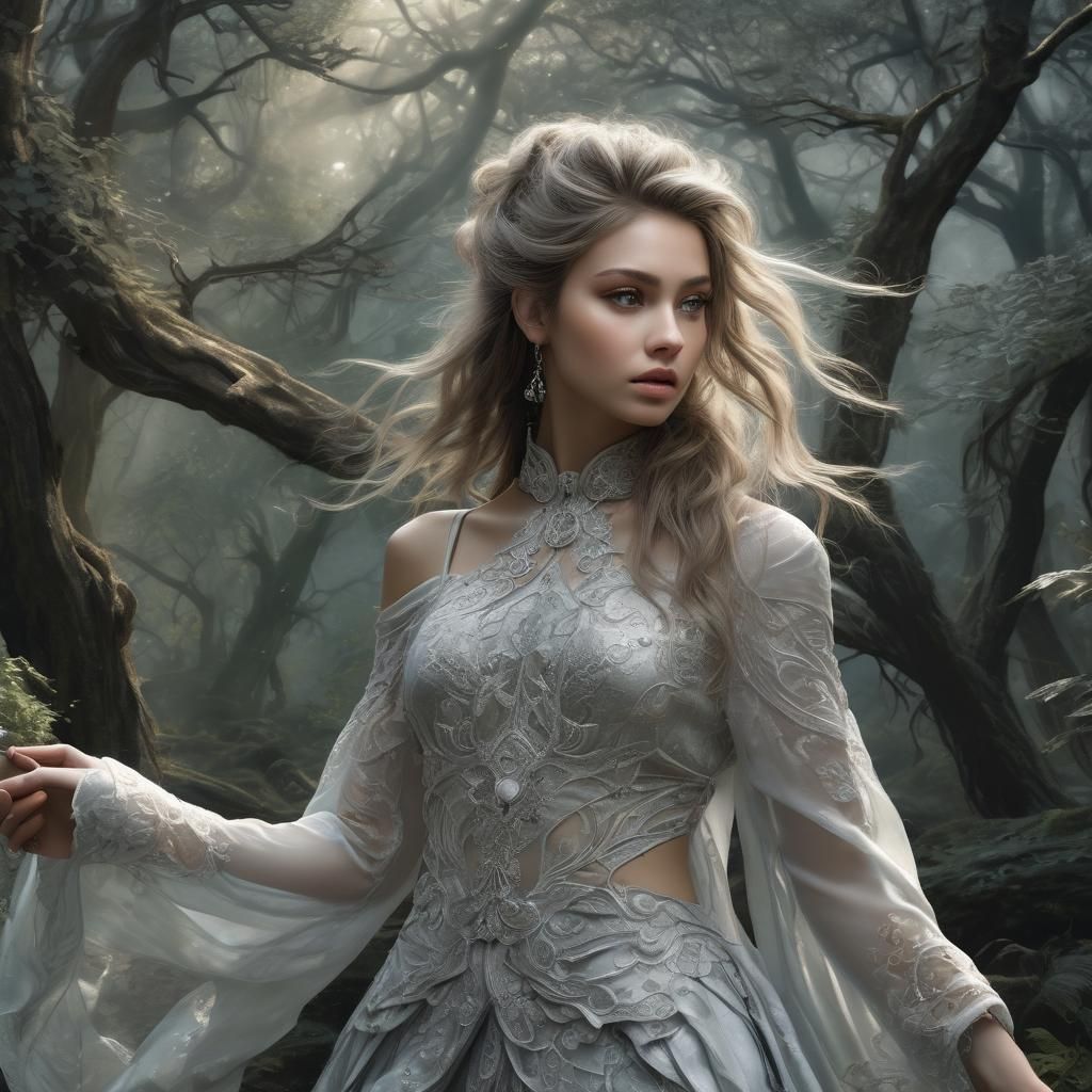 Ethereal Young Woman in a Mystical Low Fantasy World