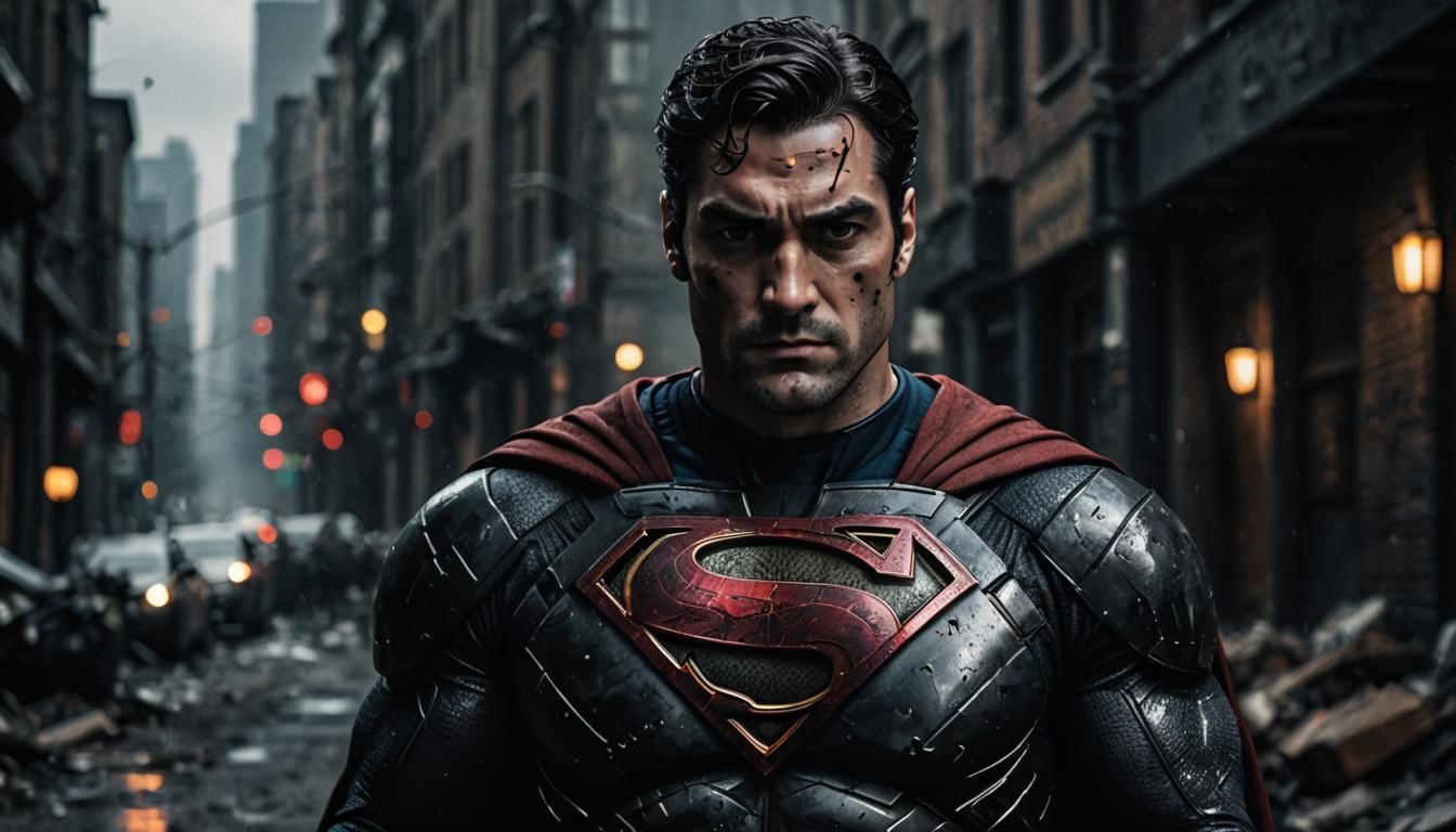 Grimdark Noir Superman in Medieval Armor