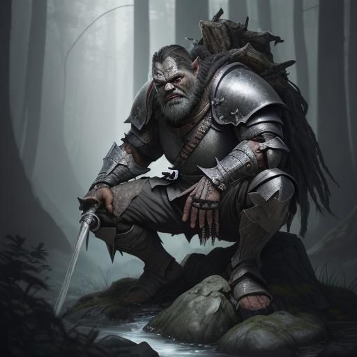 Orc Warrior in Dark Forest Concept Art