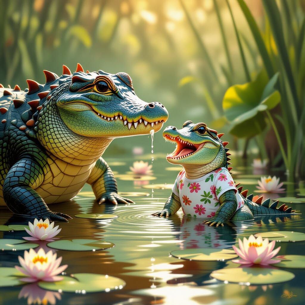 Adorable Crocodile Family in Cozy Swamp Nursery