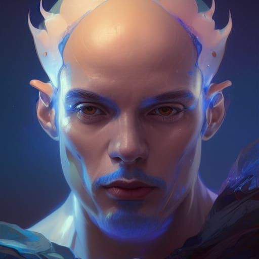 Blue Space God Portrait in Hyperdetailed Style