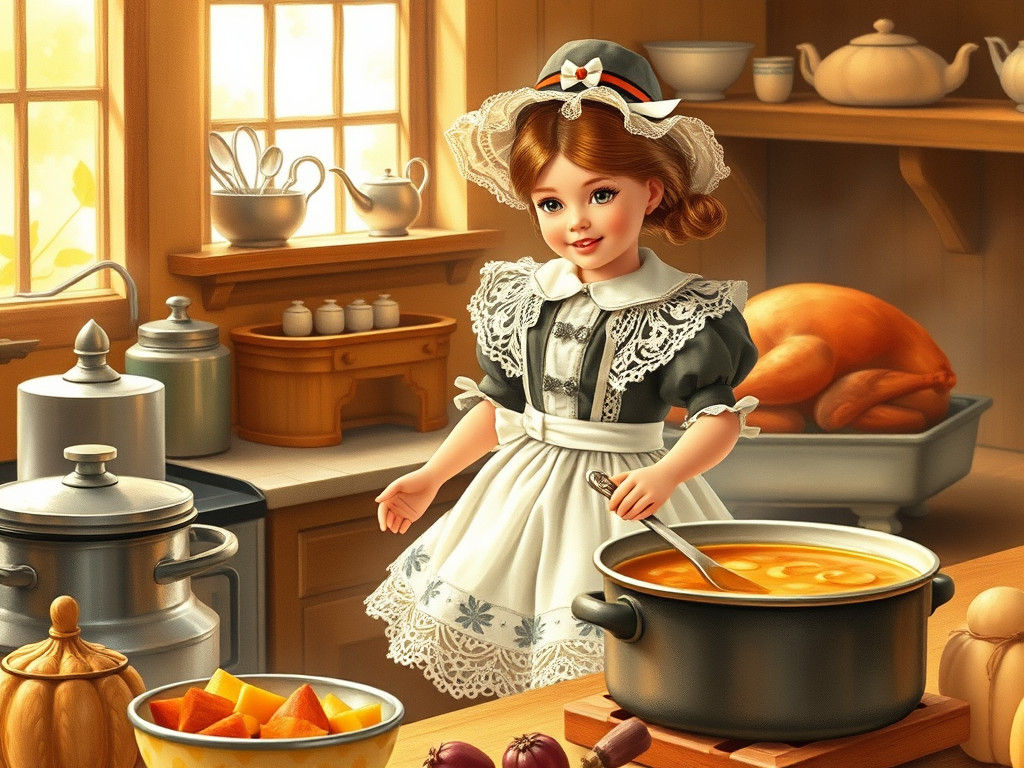 Victorian Barbie Celebrates Thanksgiving in Watercolor Style