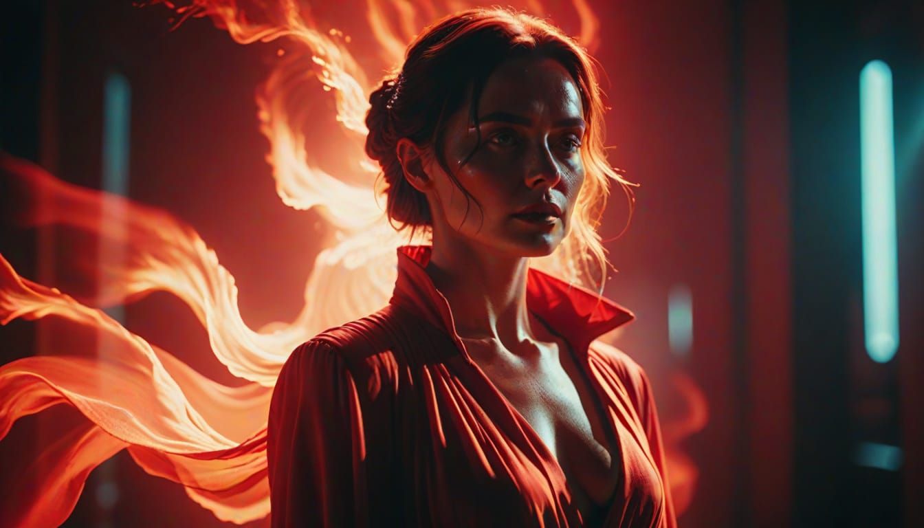 Sensual Lady in Vibrant Red Cinematic Style