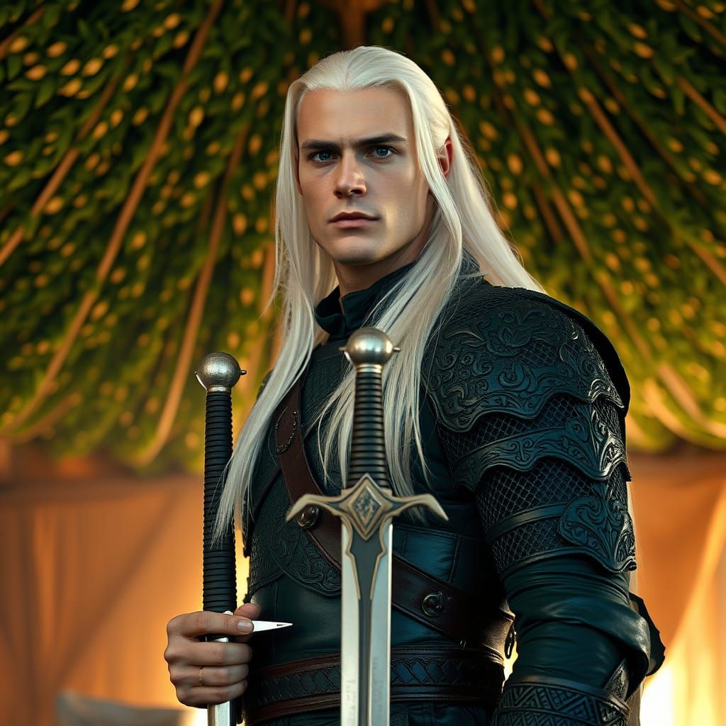 White-haired man ready to fight