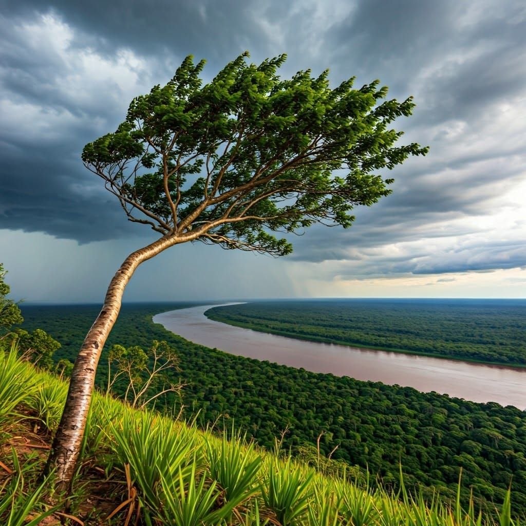 Mystical Jungle Tree Bends in Storm
