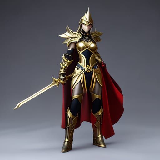 Anime Maiden in Skimpy Gold-Accented Bikini Armor