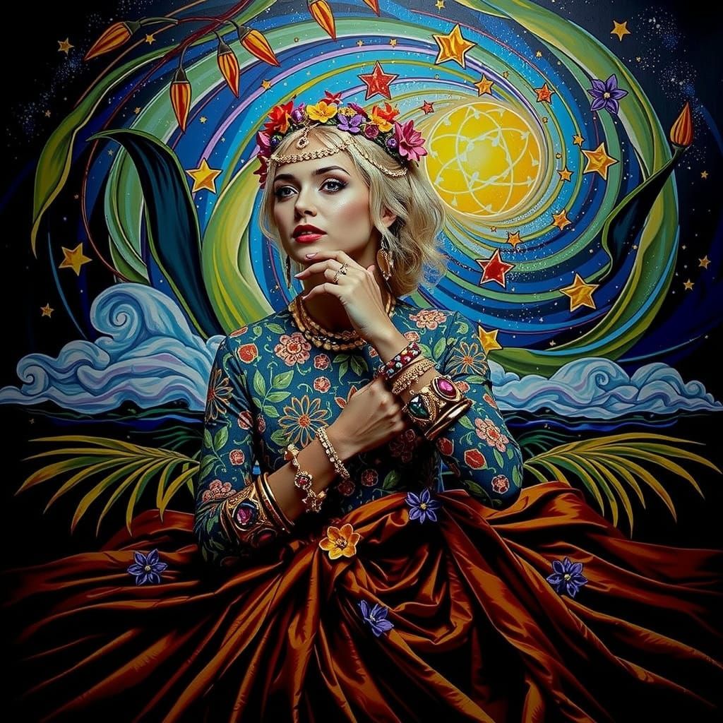 Psychedelic Floral Garden in Bold Tropical Hues