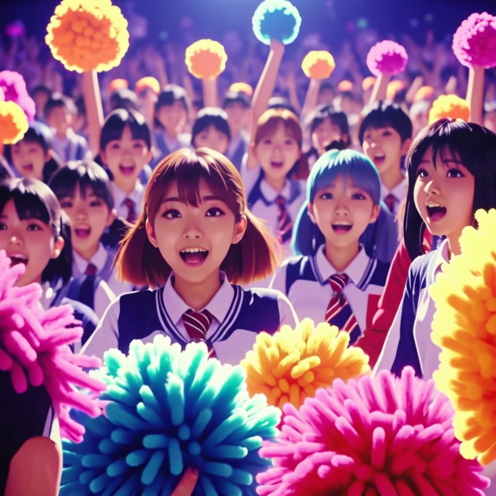 Anime Pep Rally with Glowing Pom-poms