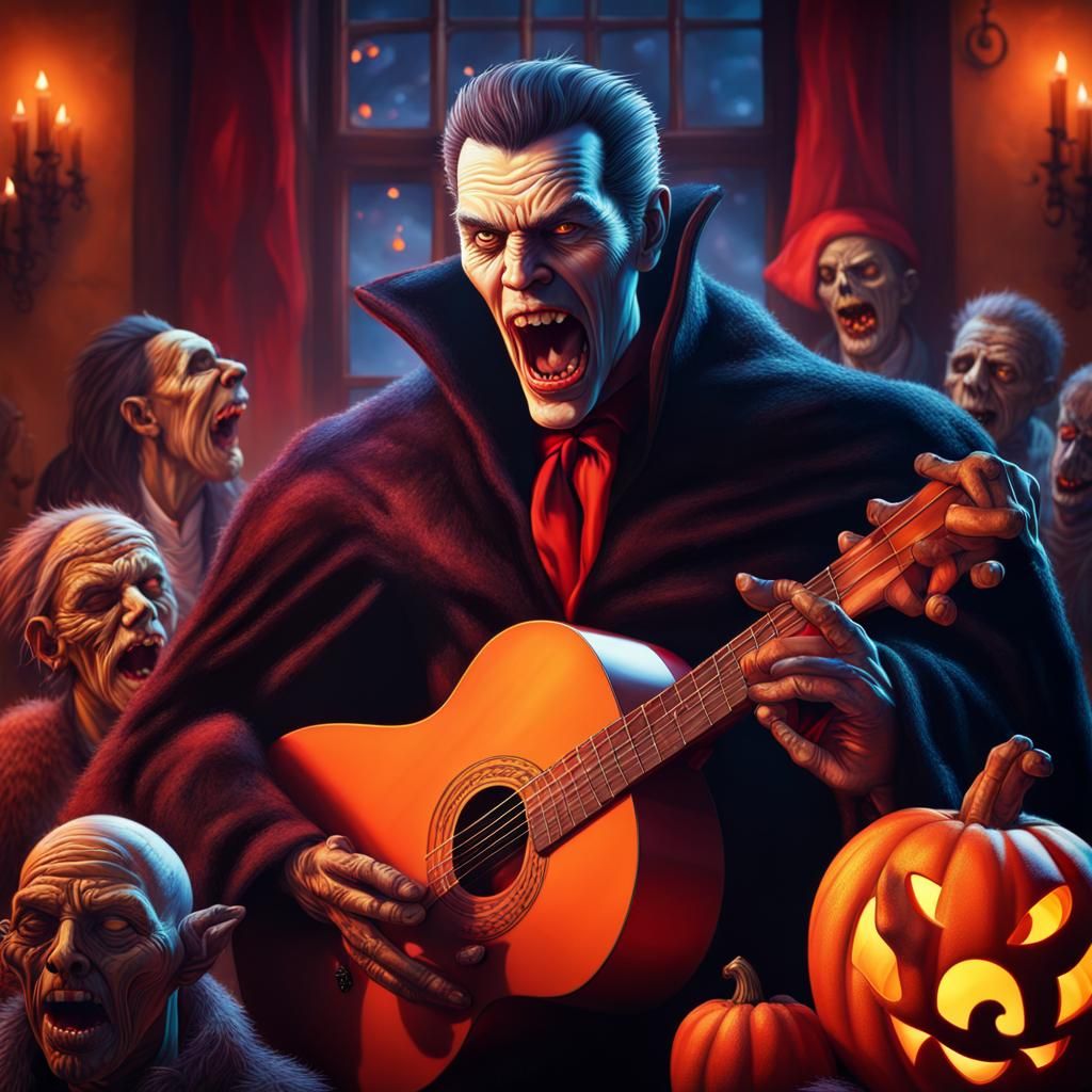 Halloween Monsters Sing Christmas Carol: Hyperrealistic Art