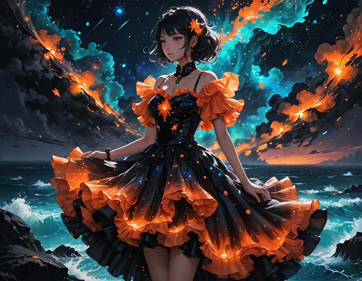 Bioluminescent Ocean View: 3D Anime Art