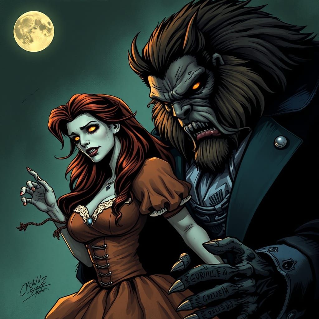 Zombie Belle and the Beast in Comic Book Art
