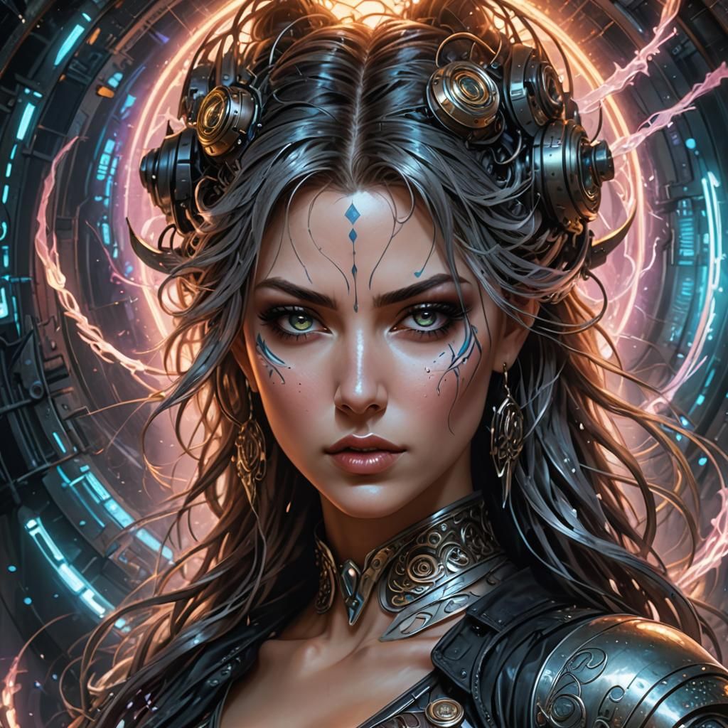 Magical Oracle in Cyberpunk Style by Luis Royo