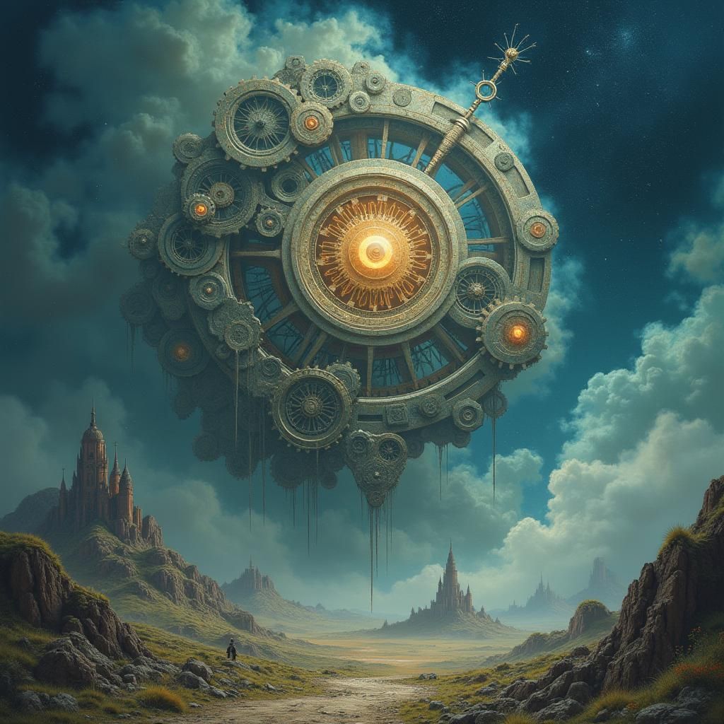 Surreal Clockwork Landscape in Dystopian Style