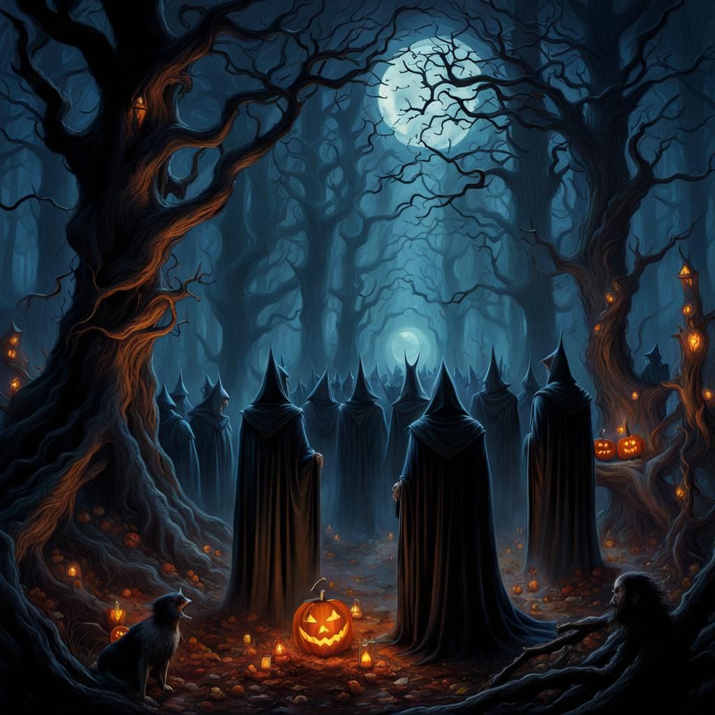 Twilight Forest Gathering: A Dark Fantasy Illustration