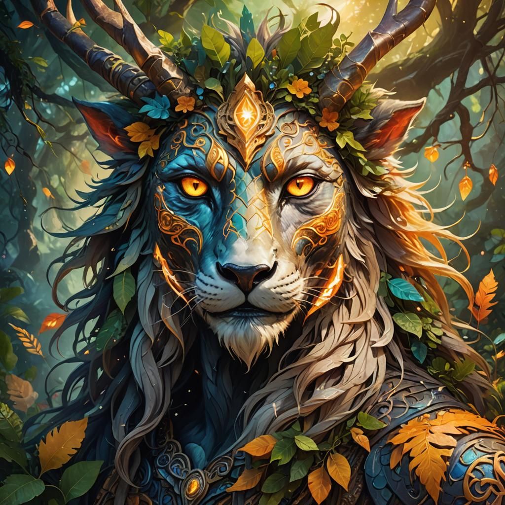 Mythical Creature in Lush Environment: Fantasy Illustration