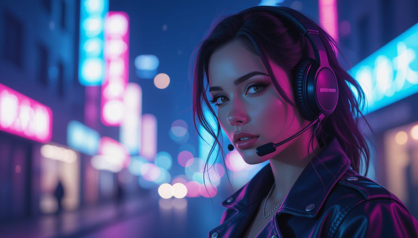 Neon Cityscape Portrait of a Musician in Hyperrealism Style