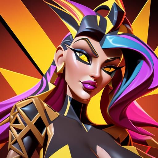 Vibrant Neo-Cubist Goddess Portrait in Art Deco Style