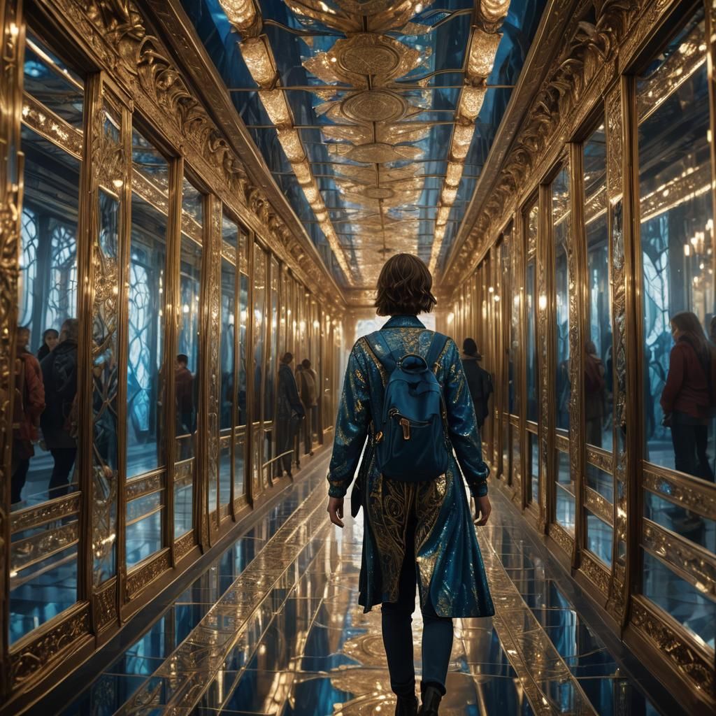 Infinite Mirror Corridor in Digital Matte Painting Style
