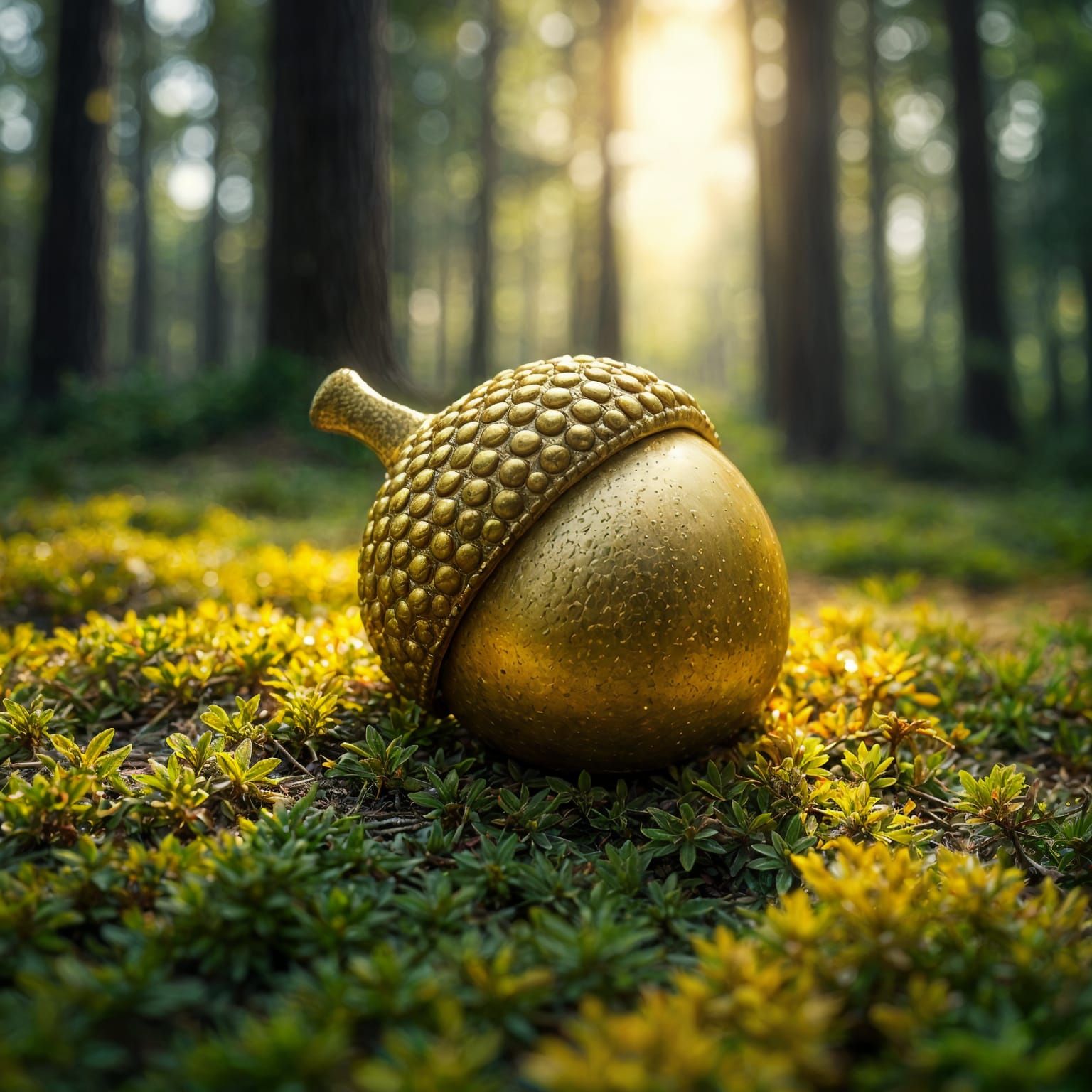 Golden Acorn on Forest Floor, Detailed Art
