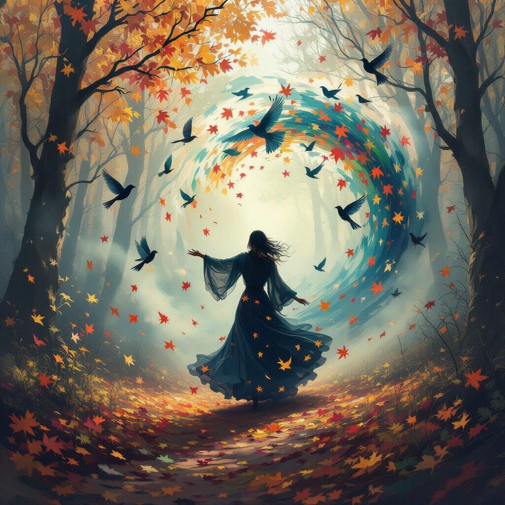 Ethereal Autumn Dance of Spectral Figure in Impressionistic ...