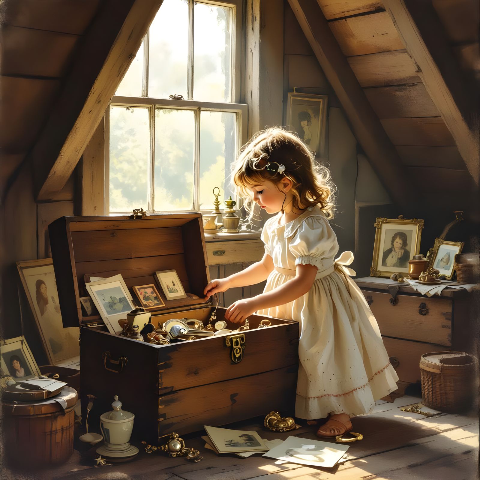 Girl in Attic Finds Old Photos in Chest