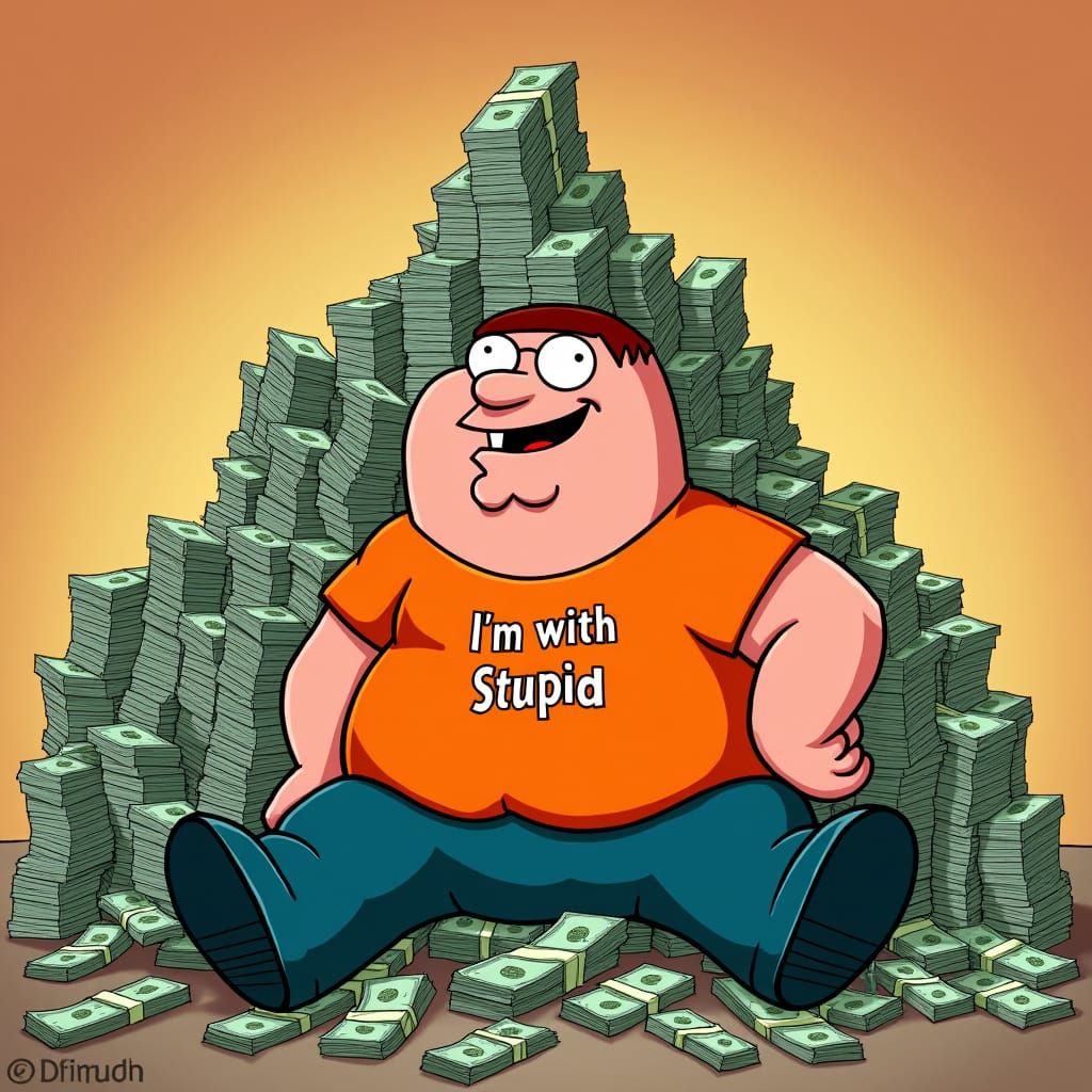 Peter Griffin Balances Stacks of Cash