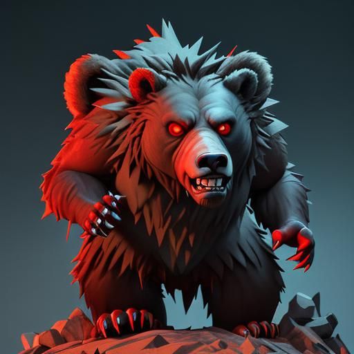 Fierce looking grizzly bear with red eyes and blood dripping...
