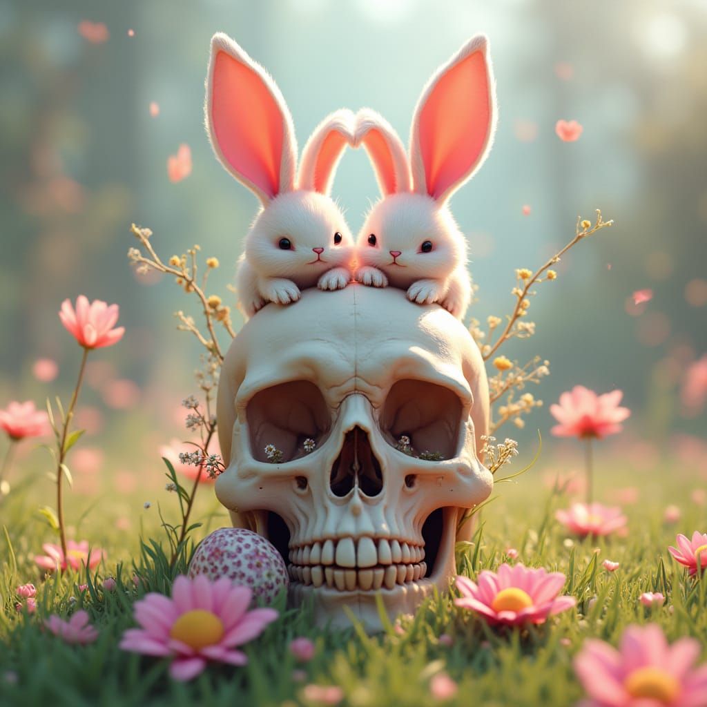 Whimsical Bunny Skull in Vibrant Spring Florals