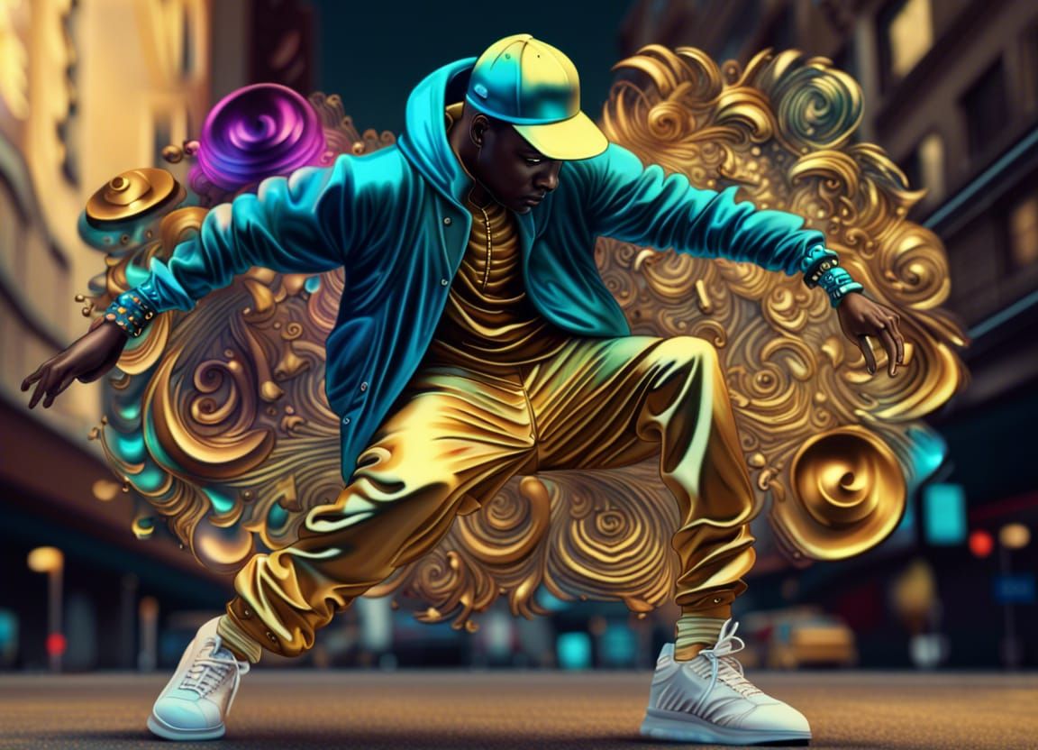 Hyperdetailed Hip-Hop Dancer in Golden Shades