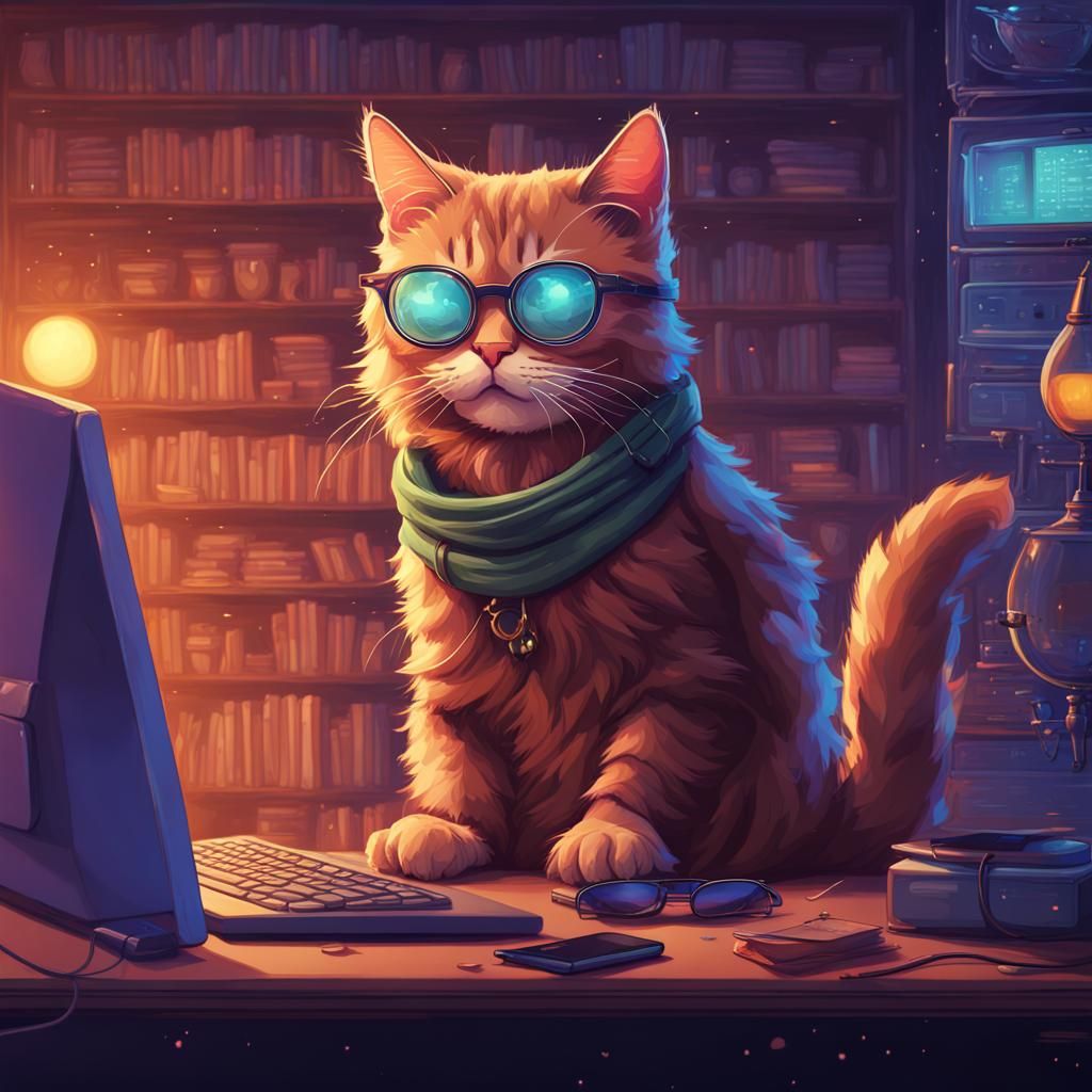 Tech-Savvy Cat Programmer in Lofi Setting