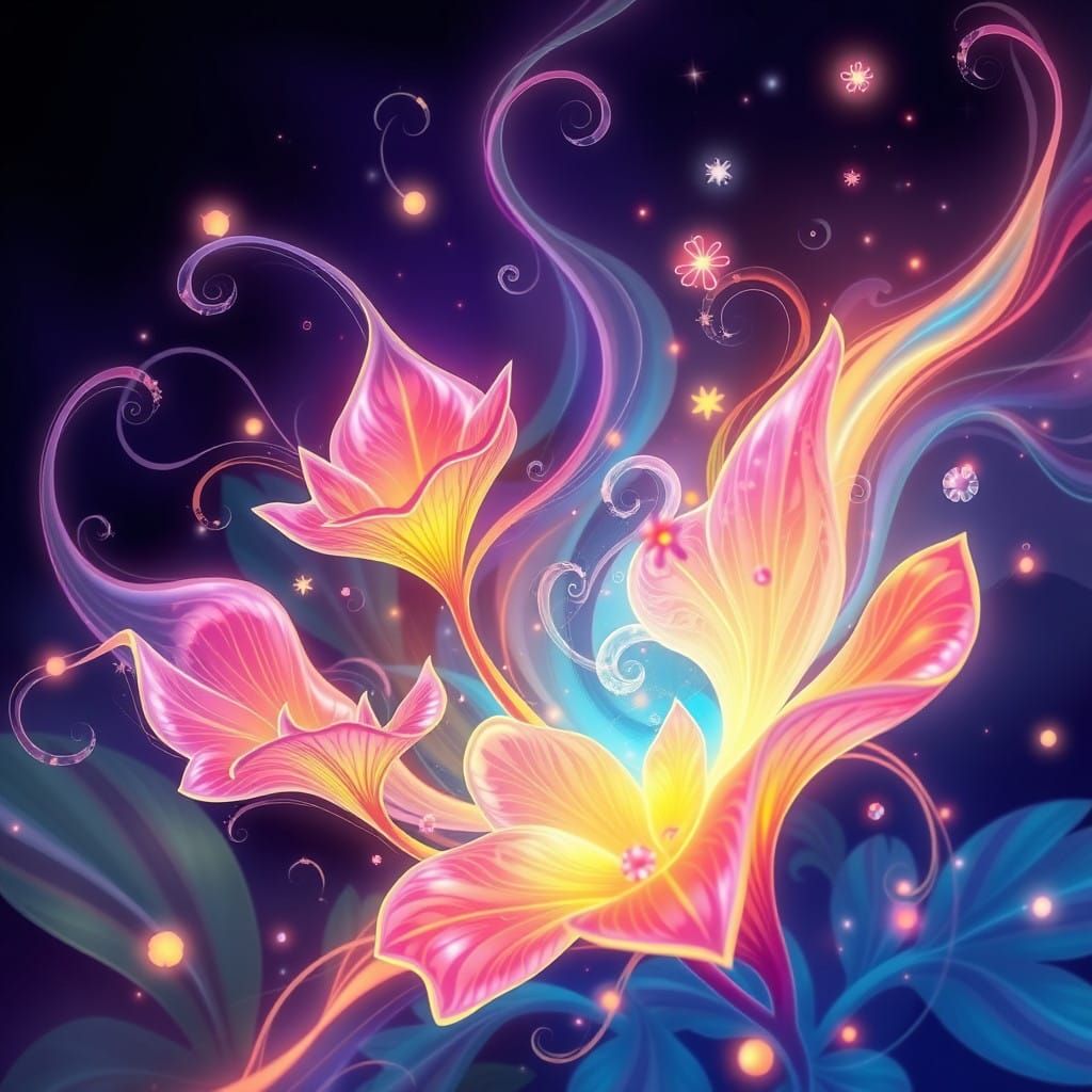 Surreal, Iridescent Bloom in Whimsical Anime Style