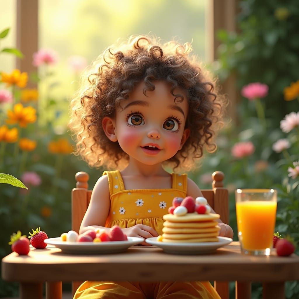 Enchanting Breakfast Scene with Girl in Garden