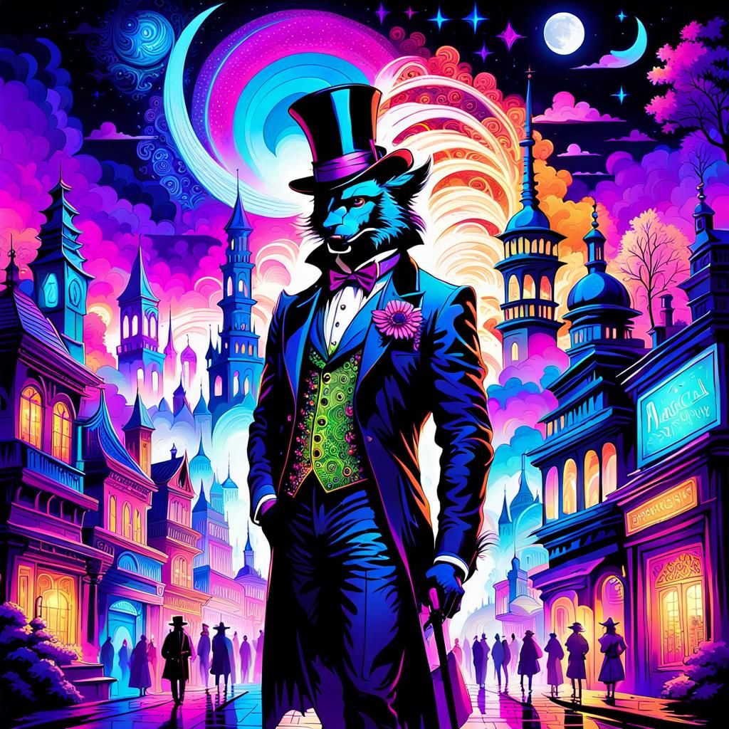 Werewolf Gentleman in Neon City, Graffiti Art