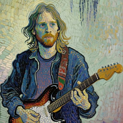 Van Gogh as Kurt Cobain in Pointillist Grunge Style