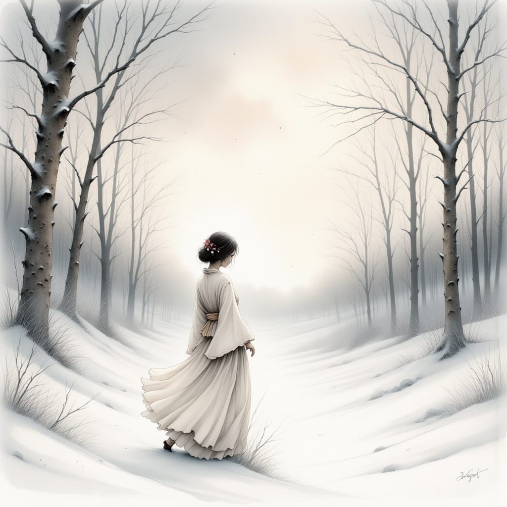 Lone Figure in Winter Snowscape