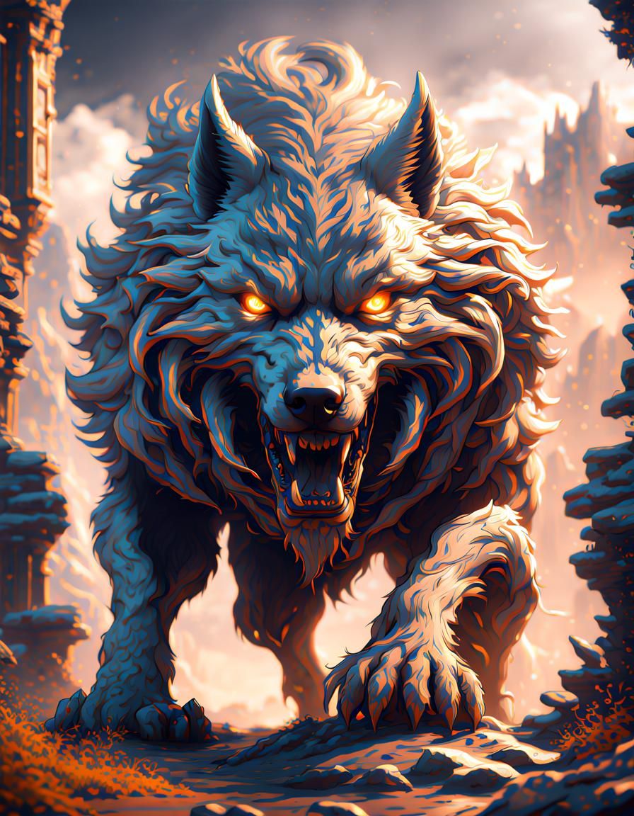 Detailed Matte Painting of Fenrir in 8K