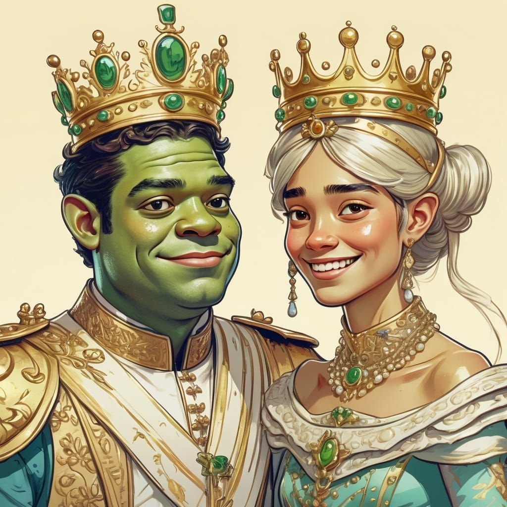 Exquisite Caricature Portrait of Frog Princess in Regal Atti...