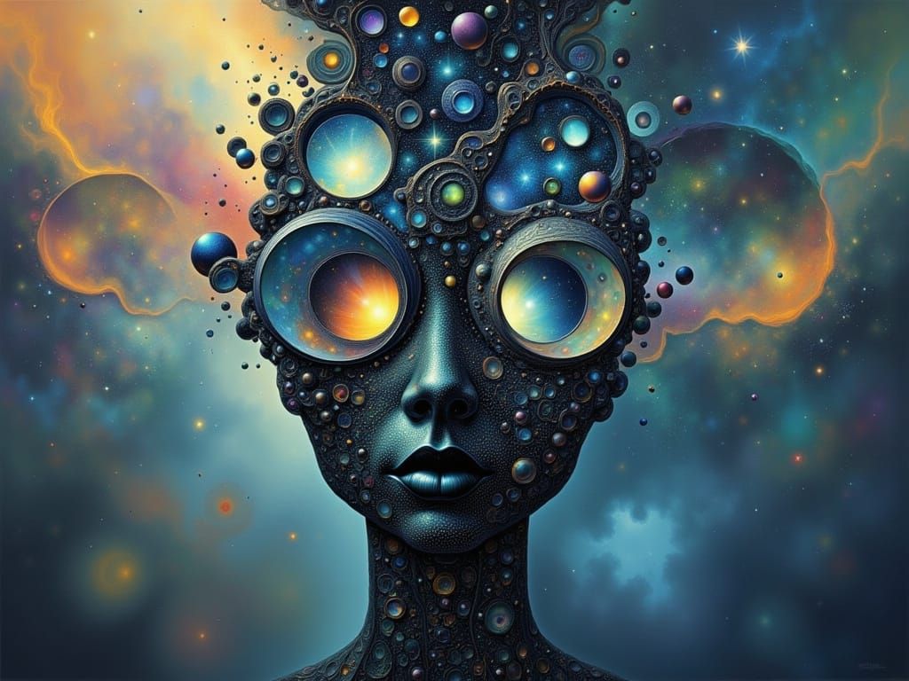 Abstract Surreal Face in Cosmic Dust Haze