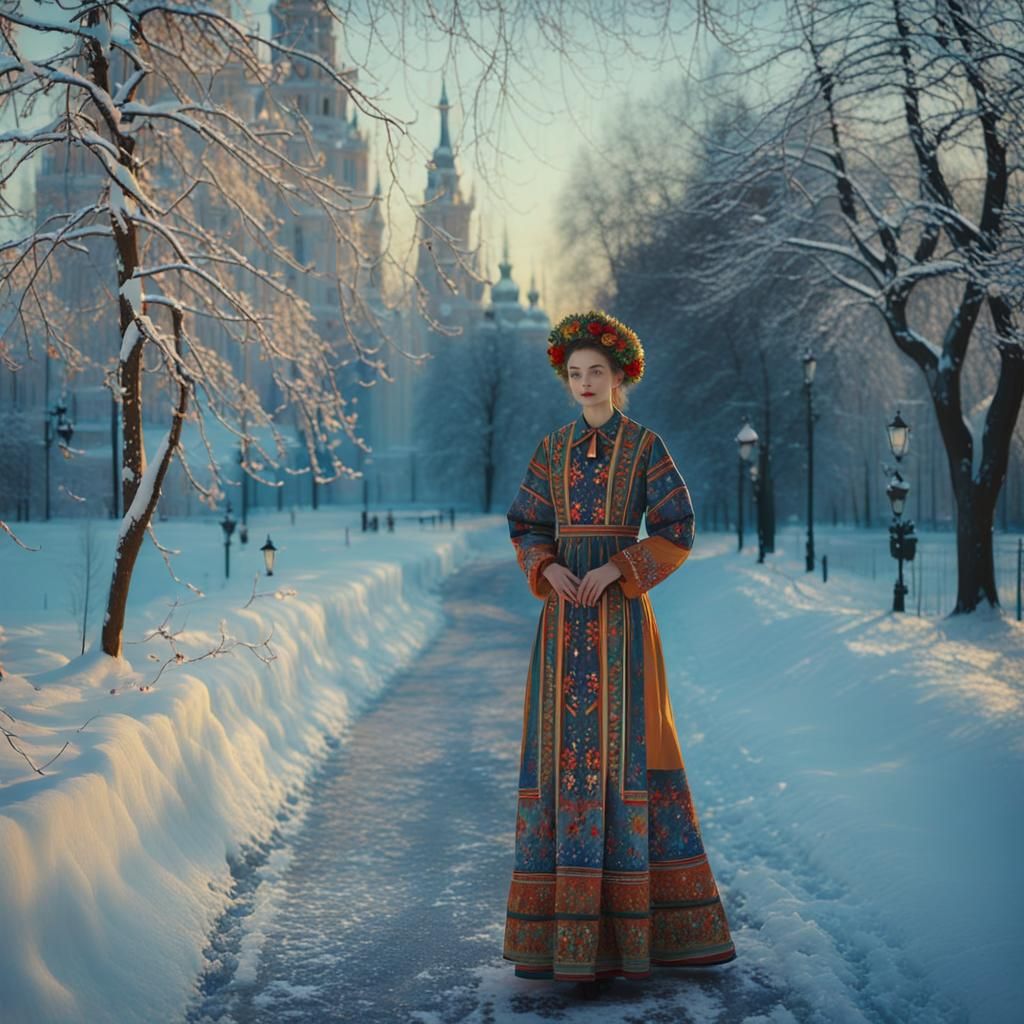 Fauvist Winter Wonderland: Model in Slavic Dress